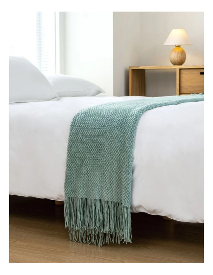 GIOIA CASA Micro Plush Knitted Woven Throw in Seafoam image 4