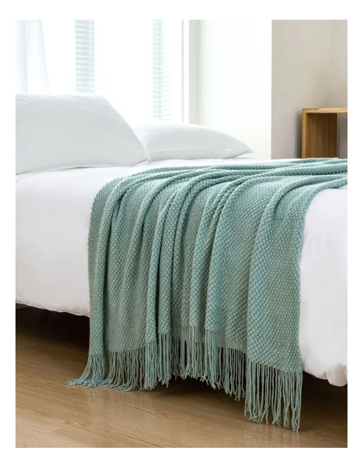 GIOIA CASA Micro Plush Knitted Woven Throw in Seafoam image 7