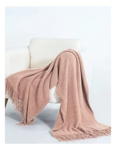 Micro Plush Knitted Woven Throw in Pink