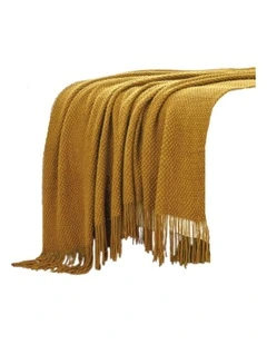 GIOIA CASA Micro Plush Knitted Woven Throw in Mustard