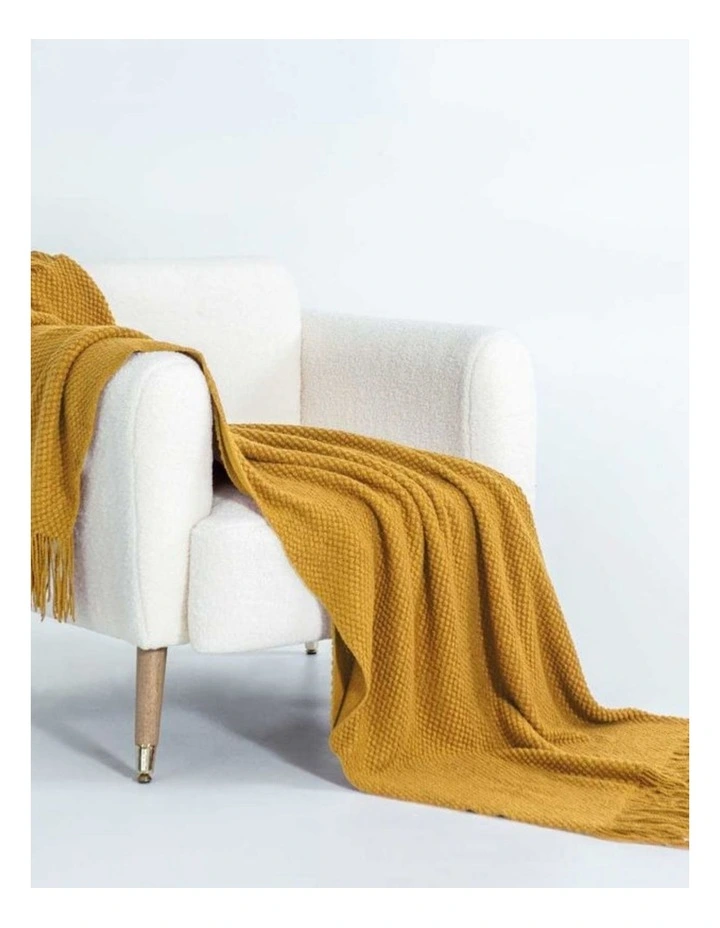 GIOIA CASA Micro Plush Knitted Woven Throw in Mustard image 3