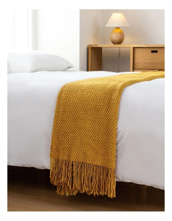 GIOIA CASA Micro Plush Knitted Woven Throw in Mustard image 4