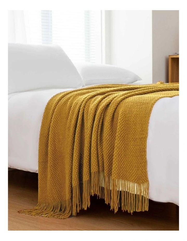 GIOIA CASA Micro Plush Knitted Woven Throw in Mustard image 7