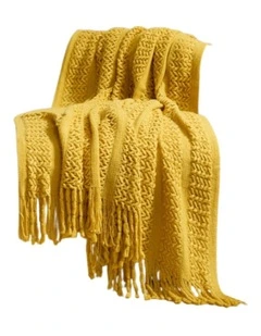 GIOIA CASA Boho Open-Knitted Throw in Yellow