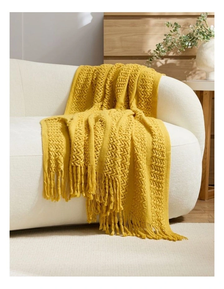 GIOIA CASA Boho Open-Knitted Throw in Yellow image 2