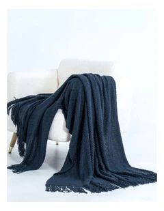 Micro Plush Knitted Woven Throw in Navy Blue