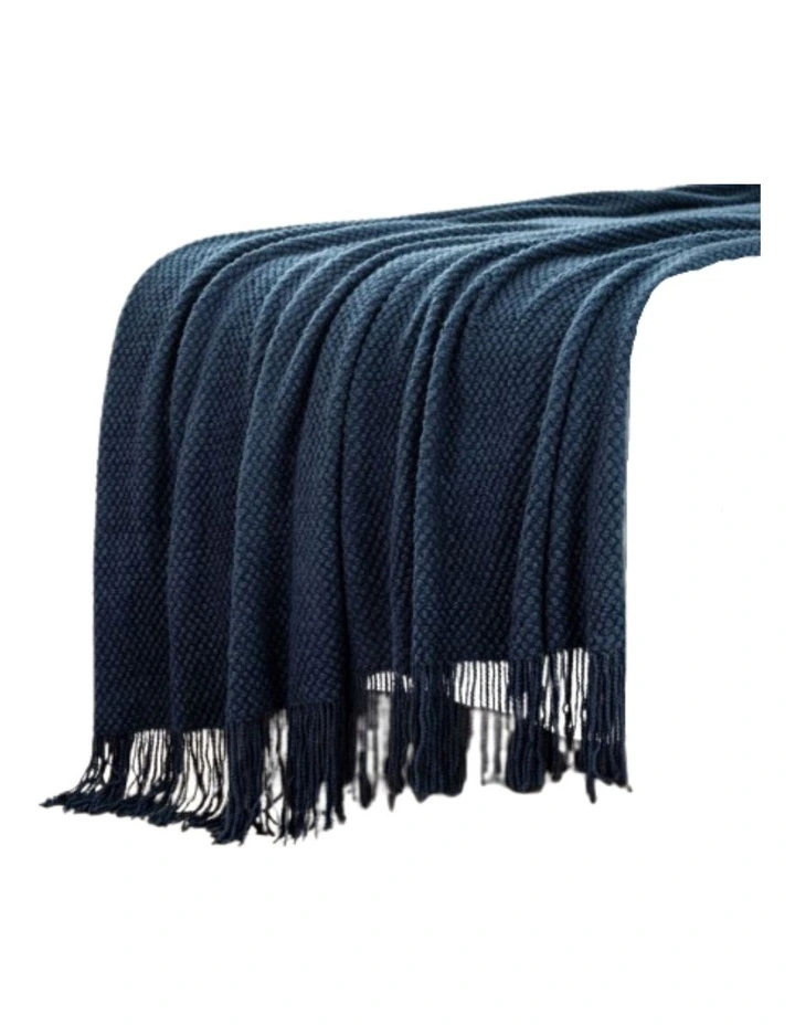 GIOIA CASA Micro Plush Knitted Woven Throw in Navy Blue image 1