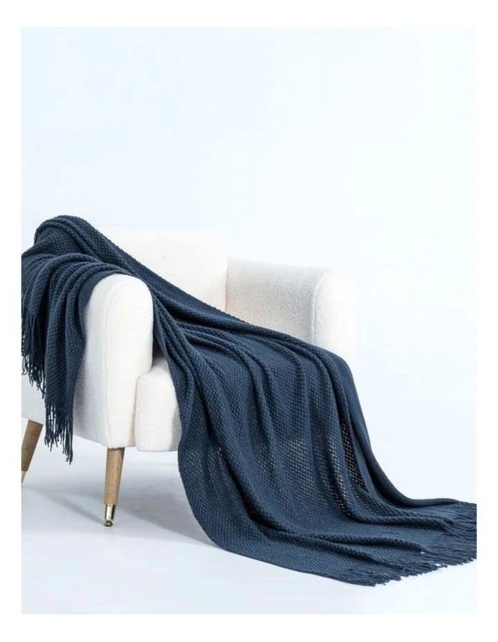 GIOIA CASA Micro Plush Knitted Woven Throw in Navy Blue image 3