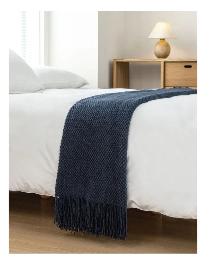 GIOIA CASA Micro Plush Knitted Woven Throw in Navy Blue image 4