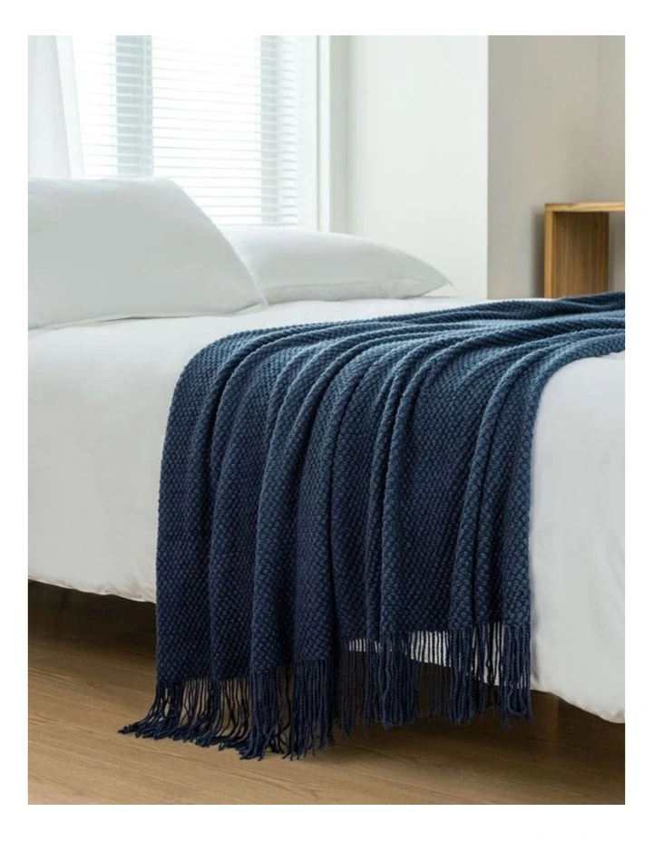 GIOIA CASA Micro Plush Knitted Woven Throw in Navy Blue image 7