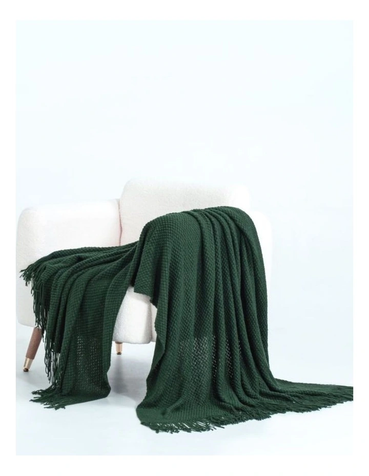 Micro Plush Knitted Woven Throw in Forest Green image 1