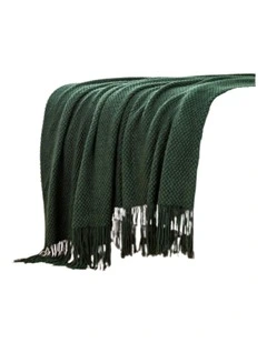 GIOIA CASA Micro Plush Knitted Woven Throw in Forest Green