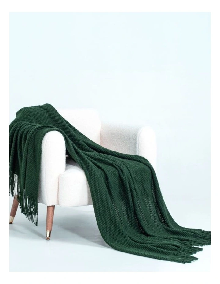 GIOIA CASA Micro Plush Knitted Woven Throw in Forest Green image 3