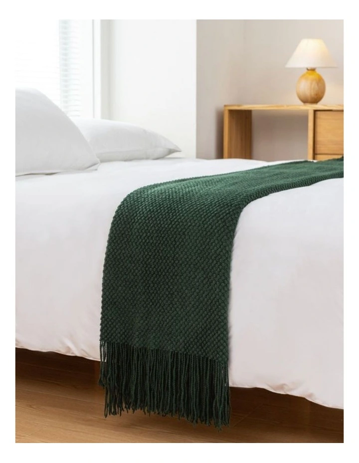 GIOIA CASA Micro Plush Knitted Woven Throw in Forest Green image 4