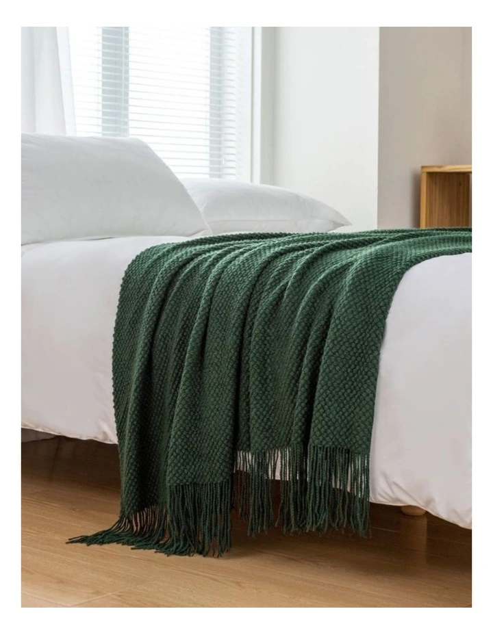 GIOIA CASA Micro Plush Knitted Woven Throw in Forest Green image 7