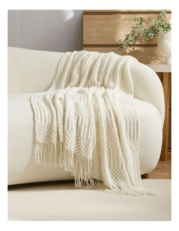 GIOIA CASA Bobble Textured Knitted Throw in Snow image 2