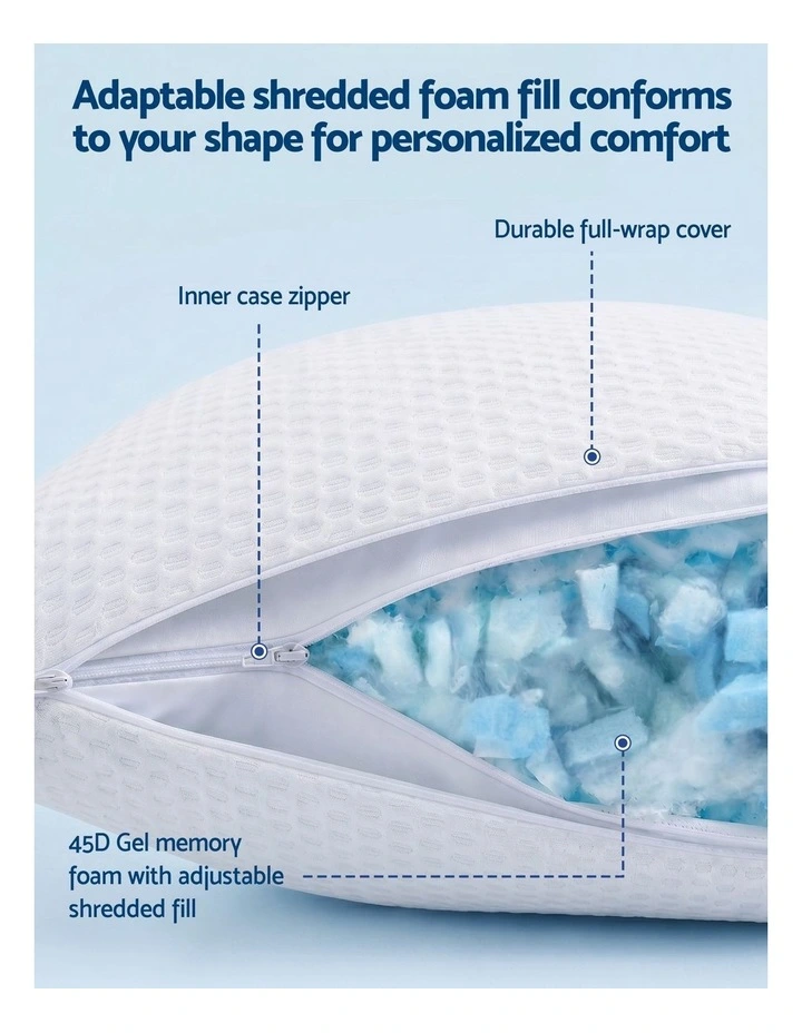 RoomSense Cooling Shredded Gel Memory Foam Pillow 2 Pack, Anti-Flattening Neck Support, 72x50x15cm image 4