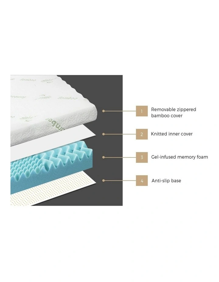 Bedra Memory Foam Mattress Topper Cool Gel Bed Bamboo Cover 7-Zone 8CM Queen image 6