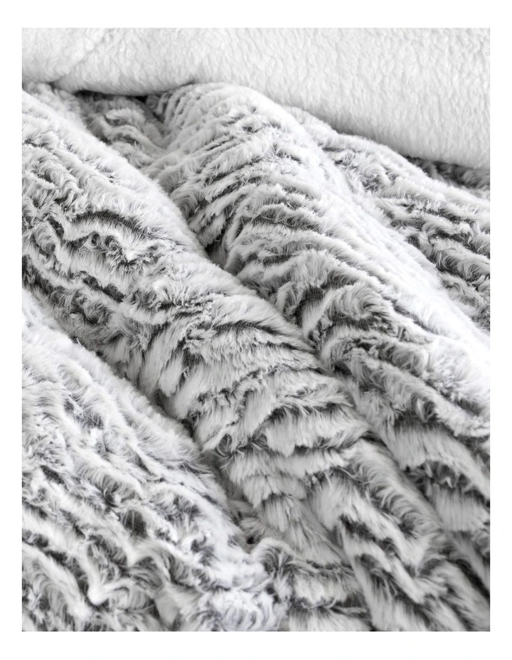 Faux Fur Sherpa 3Piece Comforter Set Silver image 2