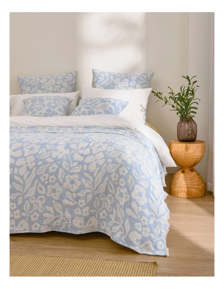 Dreamaker Briar Floral Cotton Blanket in Sky Blue image 1