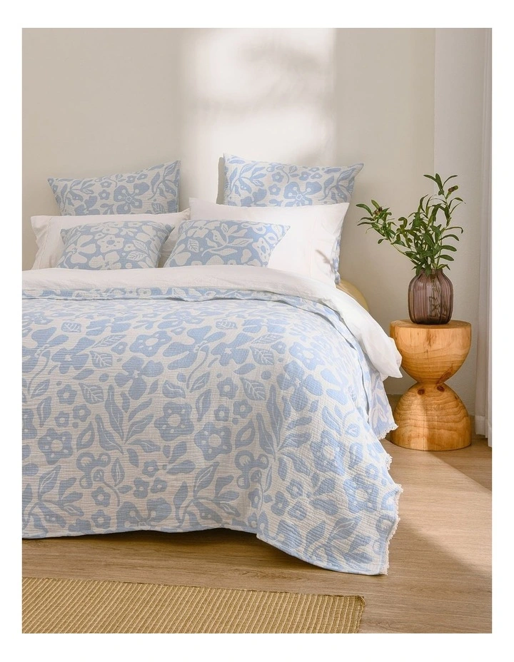 Dreamaker Briar Floral Cotton Blanket in Sky Blue image 2