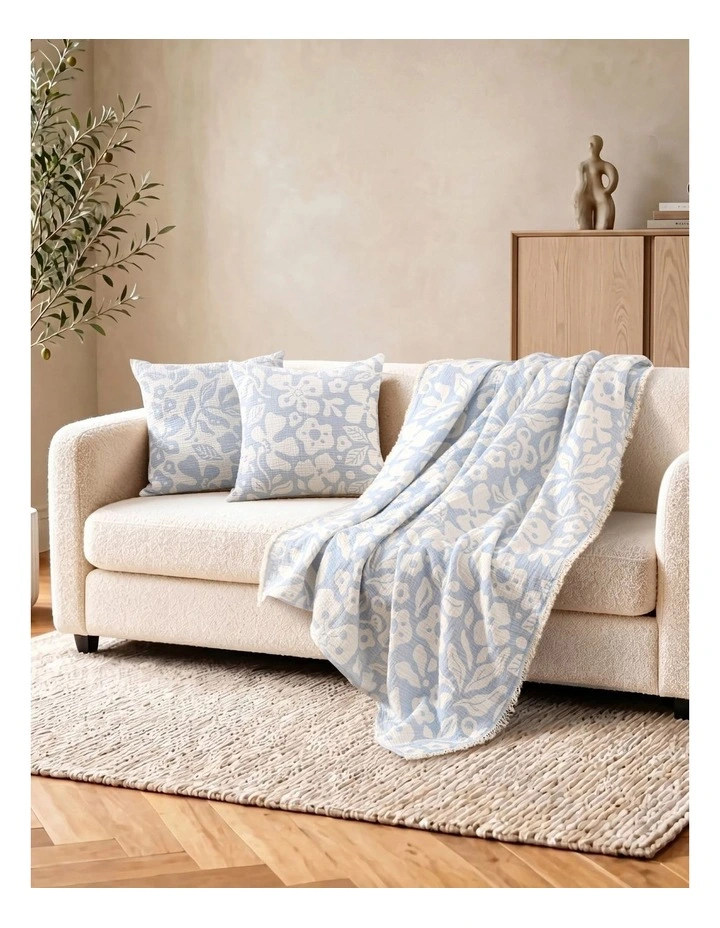 Dreamaker Briar Floral Cotton Blanket in Sky Blue image 5