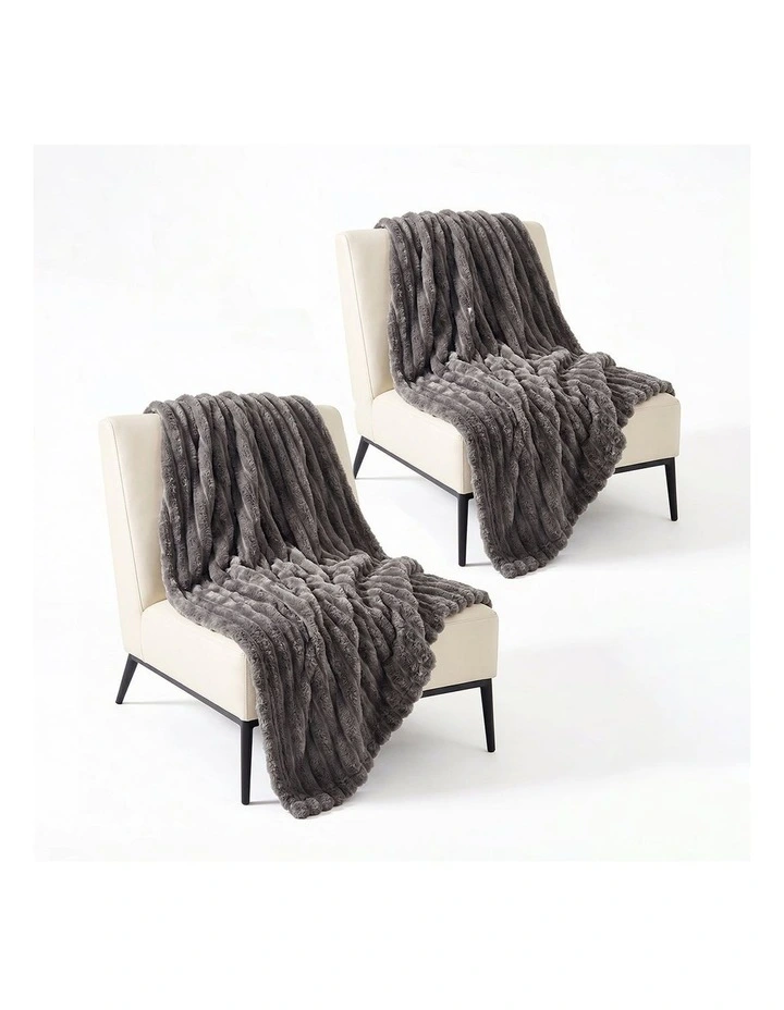 SOGA 2 Pack Grey Flannel Polyester Throw Blanket 200x230cm image 1