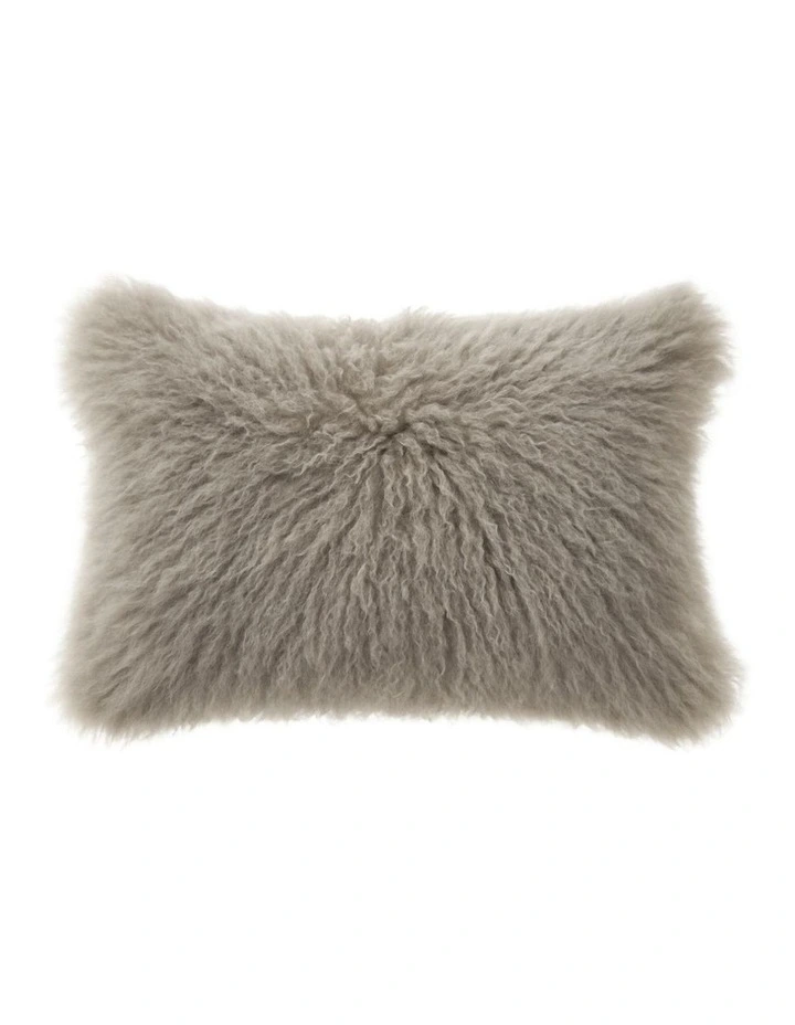 Naturally Sheepskins Long Wool Mongolian Sheepskin Cushion Cover in Stone image 1