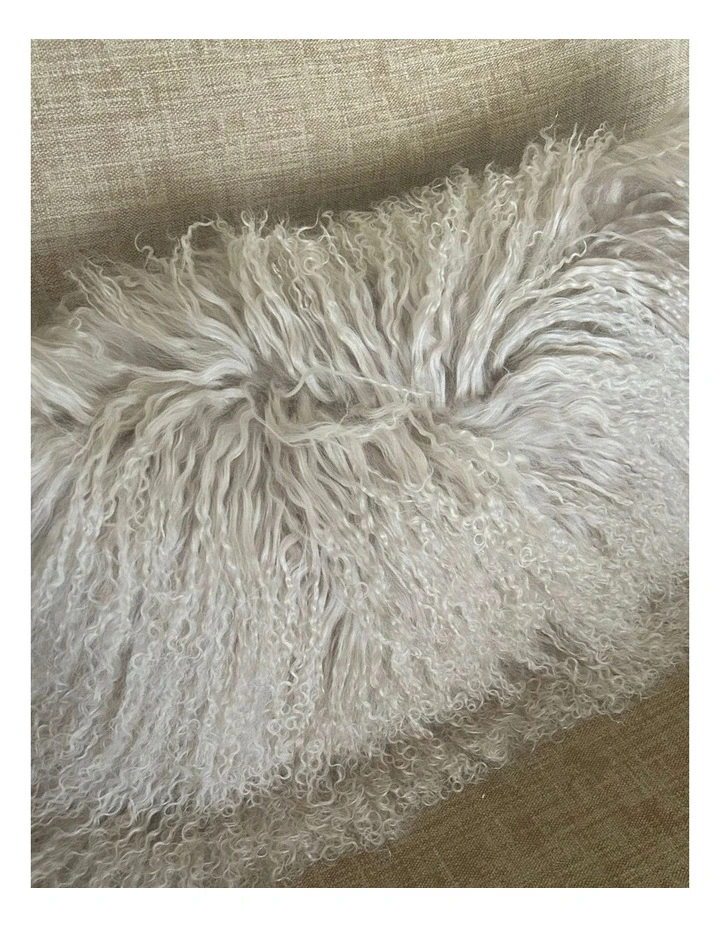 Naturally Sheepskins Long Wool Mongolian Sheepskin Cushion Cover in Stone image 2