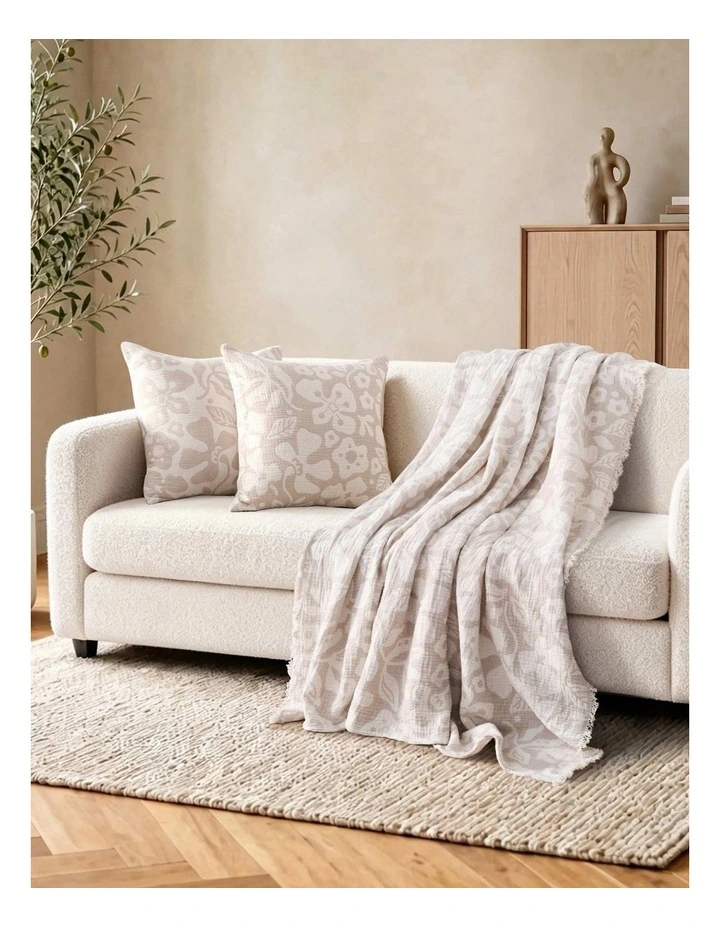 Dreamaker Briar Floral Cotton Cushion Covers Twin Pack 50x50cm in Natural image 7