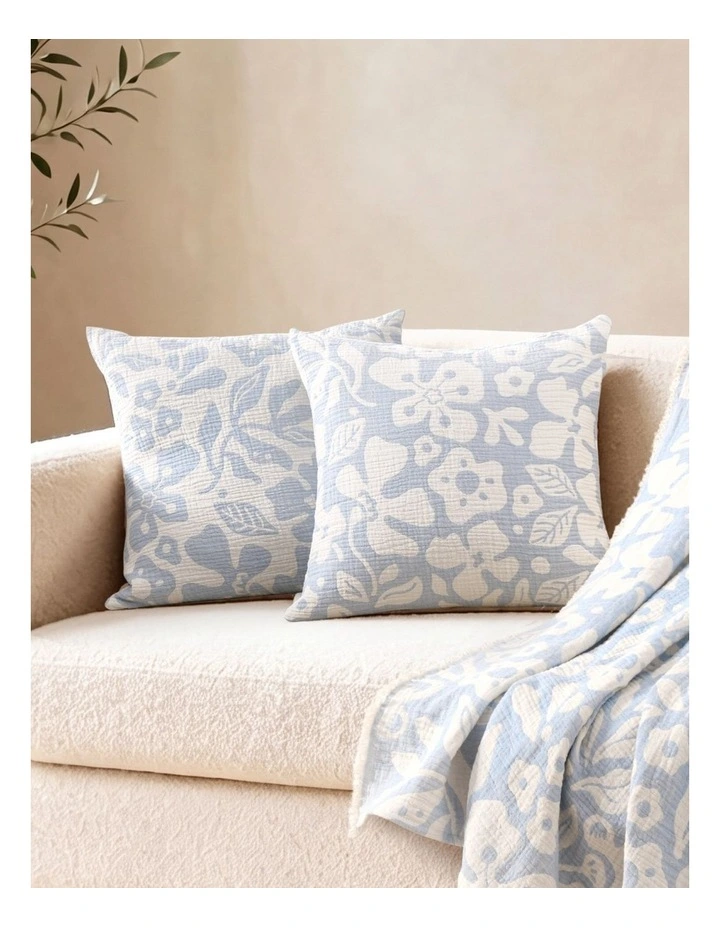 Dreamaker Briar Floral Cotton Cushion Covers Twin Pack 50x50cm Sky Blue image 1
