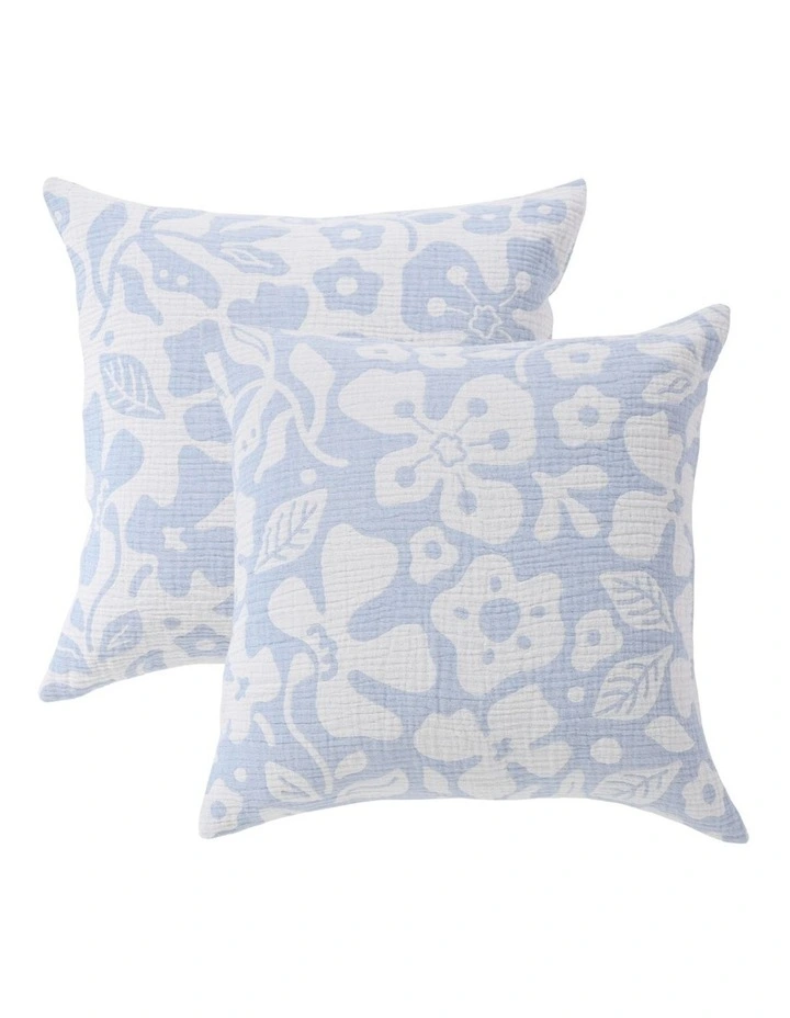 Dreamaker Briar Floral Cotton Cushion Covers Twin Pack 50x50cm Sky Blue image 2