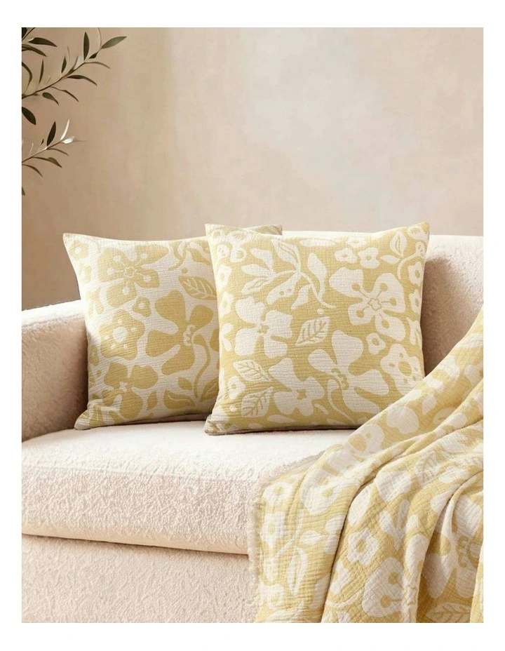 Dreamaker Briar Floral Cotton Cushion Covers Twin Pack 50x50cm in Buckwheat image 1