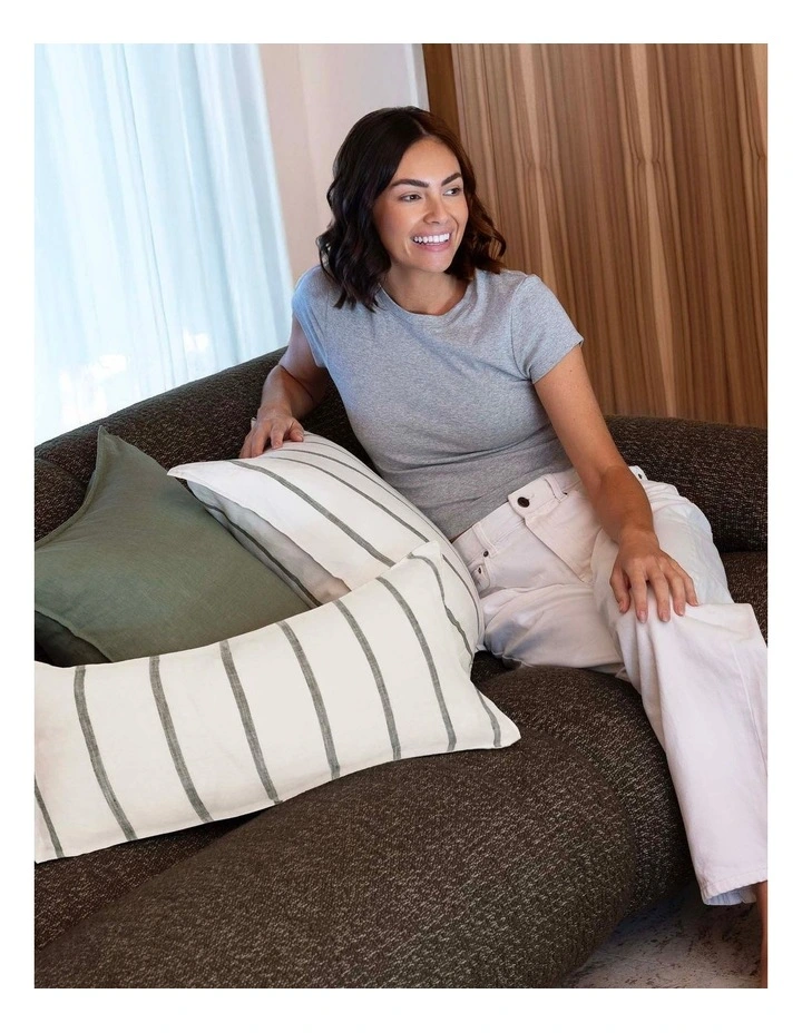 Linen Rectangle Cushion Moss Stripe image 2
