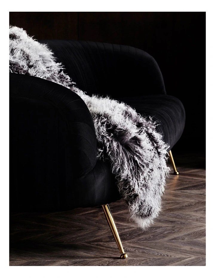 TIBETAN FUR SKIN THROW - CHARCOAL SNOWFLAKE image 2