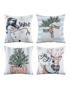 Jingle Jollys Christmas Cushion Covers Set of 4 Pillow Covers 45x45cm Blue