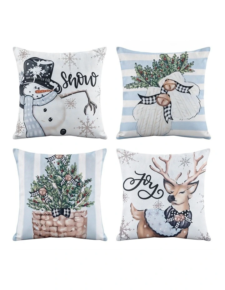 Jingle Jollys Christmas Cushion Covers Set of 4 Pillow Covers 45x45cm Blue image 1