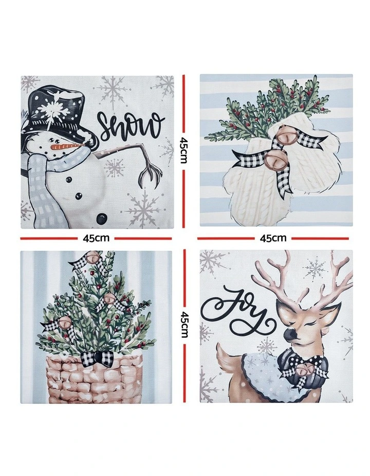 Jingle Jollys Christmas Cushion Covers Set of 4 Pillow Covers 45x45cm Blue image 2