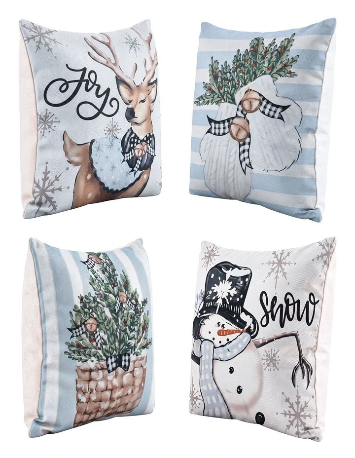Jingle Jollys Christmas Cushion Covers Set of 4 Pillow Covers 45x45cm Blue image 3
