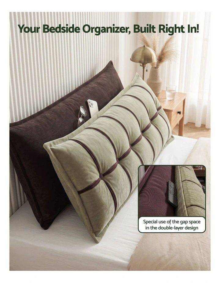 Giselle Chenille Headboard Reading Wedge Pillow with Double-Layer Storage, King Size image 4