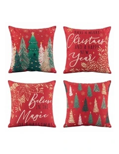 Jingle Jollys Christmas Cushion Covers Set of 4 Pillow Covers 45x45cm Red