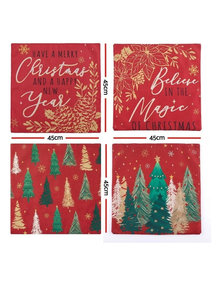 Jingle Jollys Christmas Cushion Covers Set of 4 Pillow Covers 45x45cm Red image 2