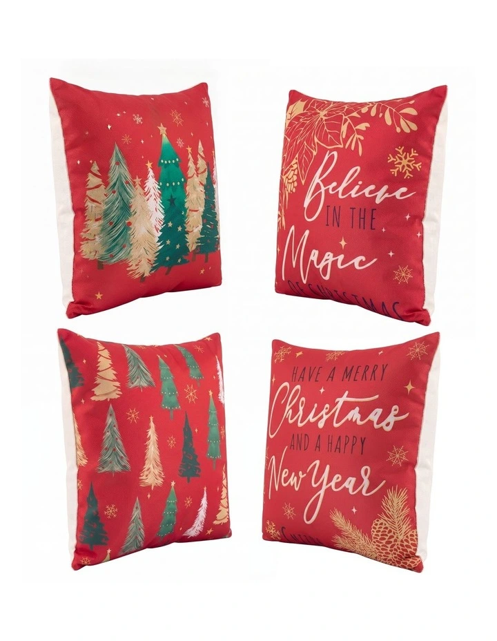 Jingle Jollys Christmas Cushion Covers Set of 4 Pillow Covers 45x45cm Red image 3