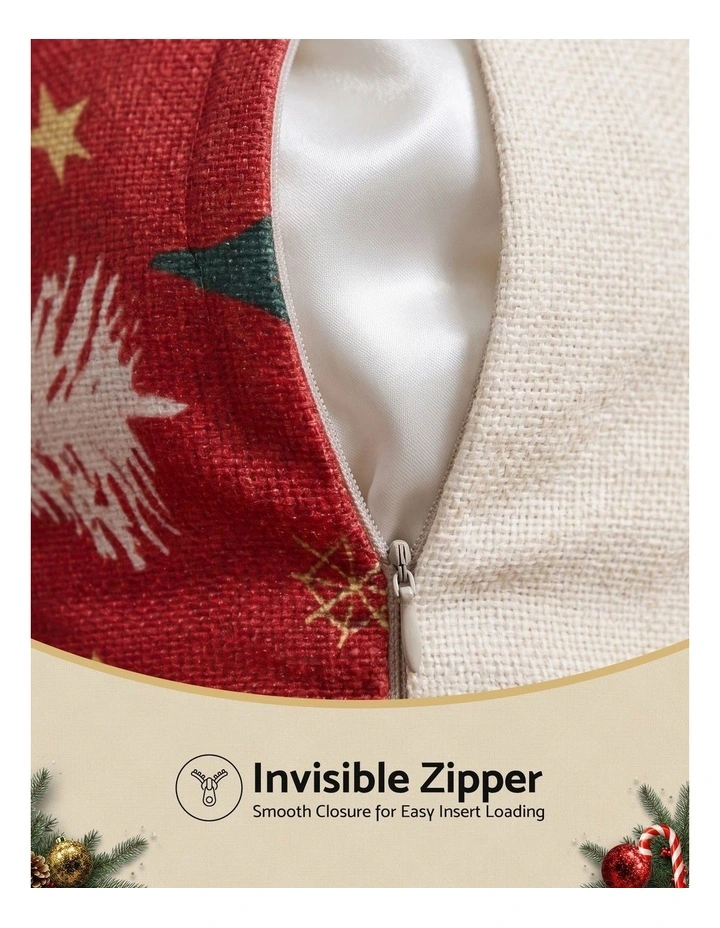 Jingle Jollys Christmas Cushion Covers Set of 4 Pillow Covers 45x45cm Red image 5