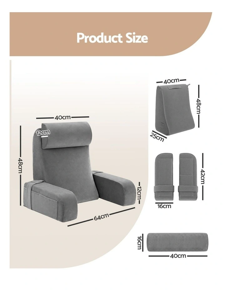 Giselle Non-Sag Solid Memory Foam Reading Back Pillow with Neck Roll & Arms Velvet image 2