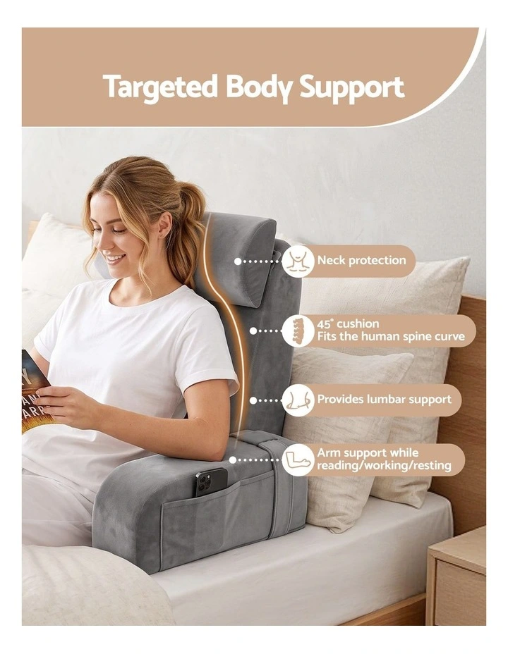 Giselle Non-Sag Solid Memory Foam Reading Back Pillow with Neck Roll & Arms Velvet image 4
