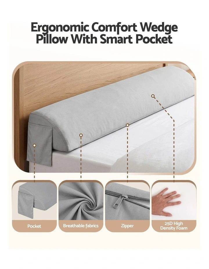 Giselle Bed Wedge Mattress Gap Filler Pillow with 2 Pockets for Dorm, Queen Size image 5