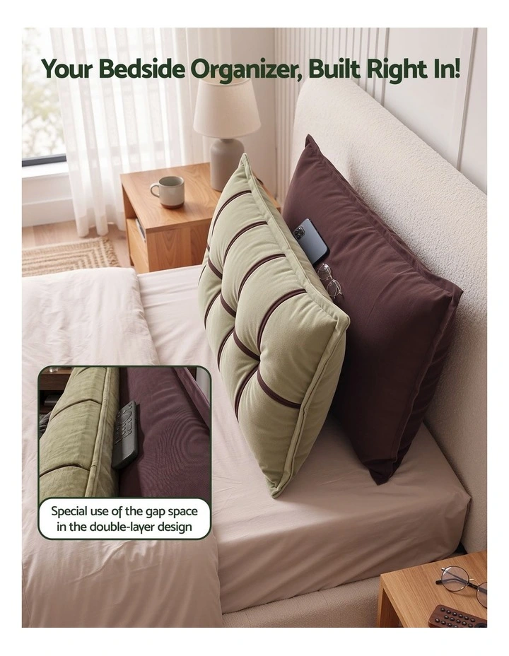 Giselle Chenille Headboard Reading Wedge Pillow with Double Storage, Double Size image 4