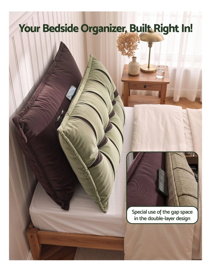 Giselle Chenille Headboard Reading Wedge Pillow with Double-Layer Storage, Queen Size image 4