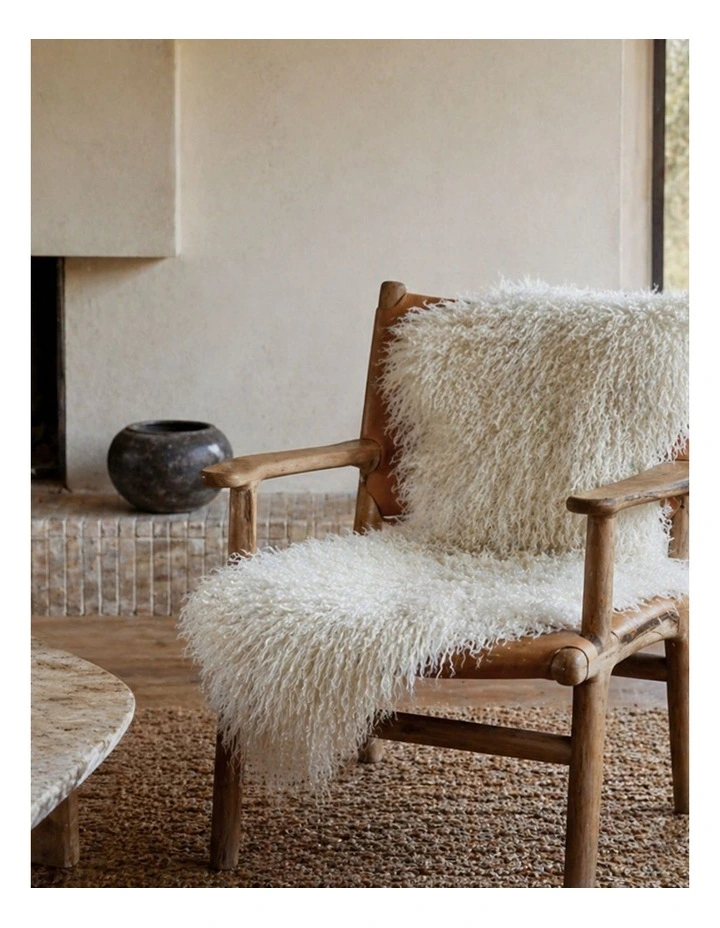 TIBETAN FUR SKIN THROW - WHITE image 2